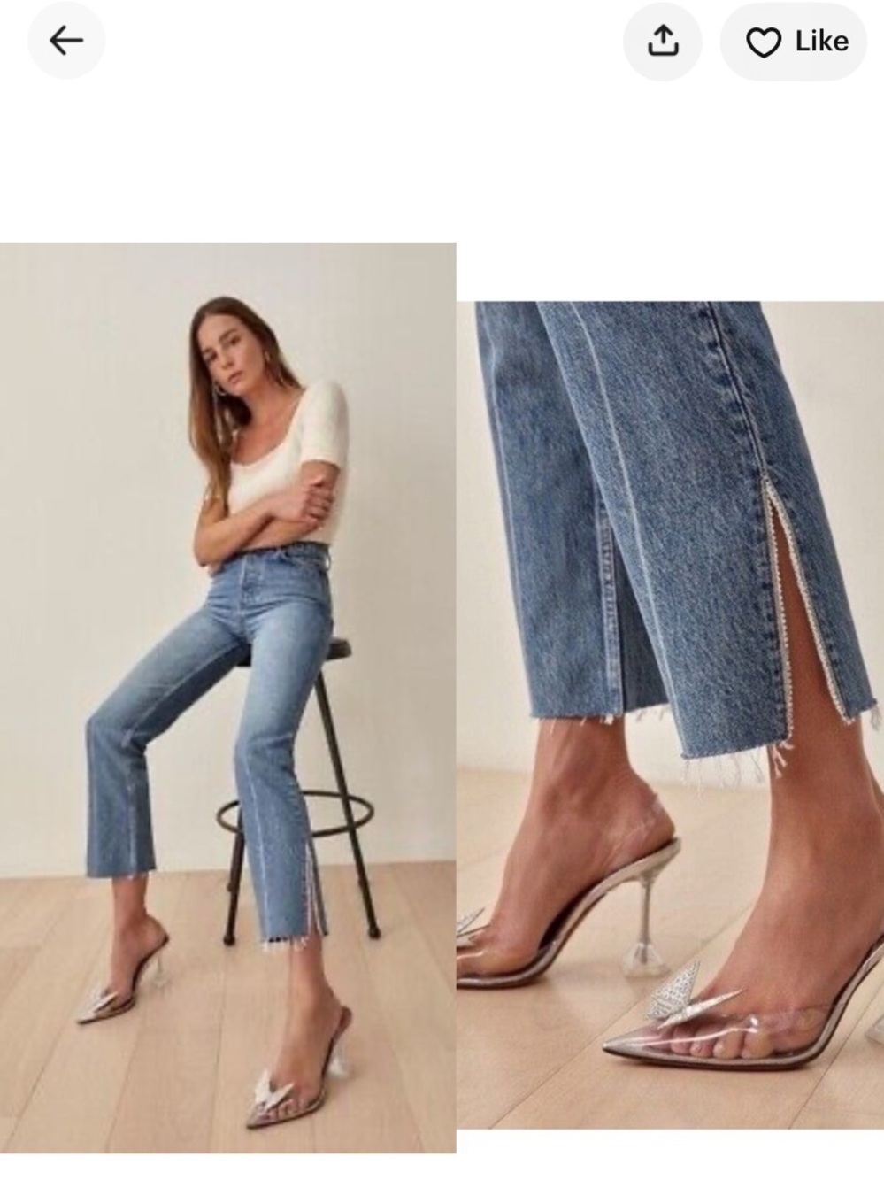REFORMATION HIGH RISE STRAIGHT GEM SLIT JEANS SZ 29